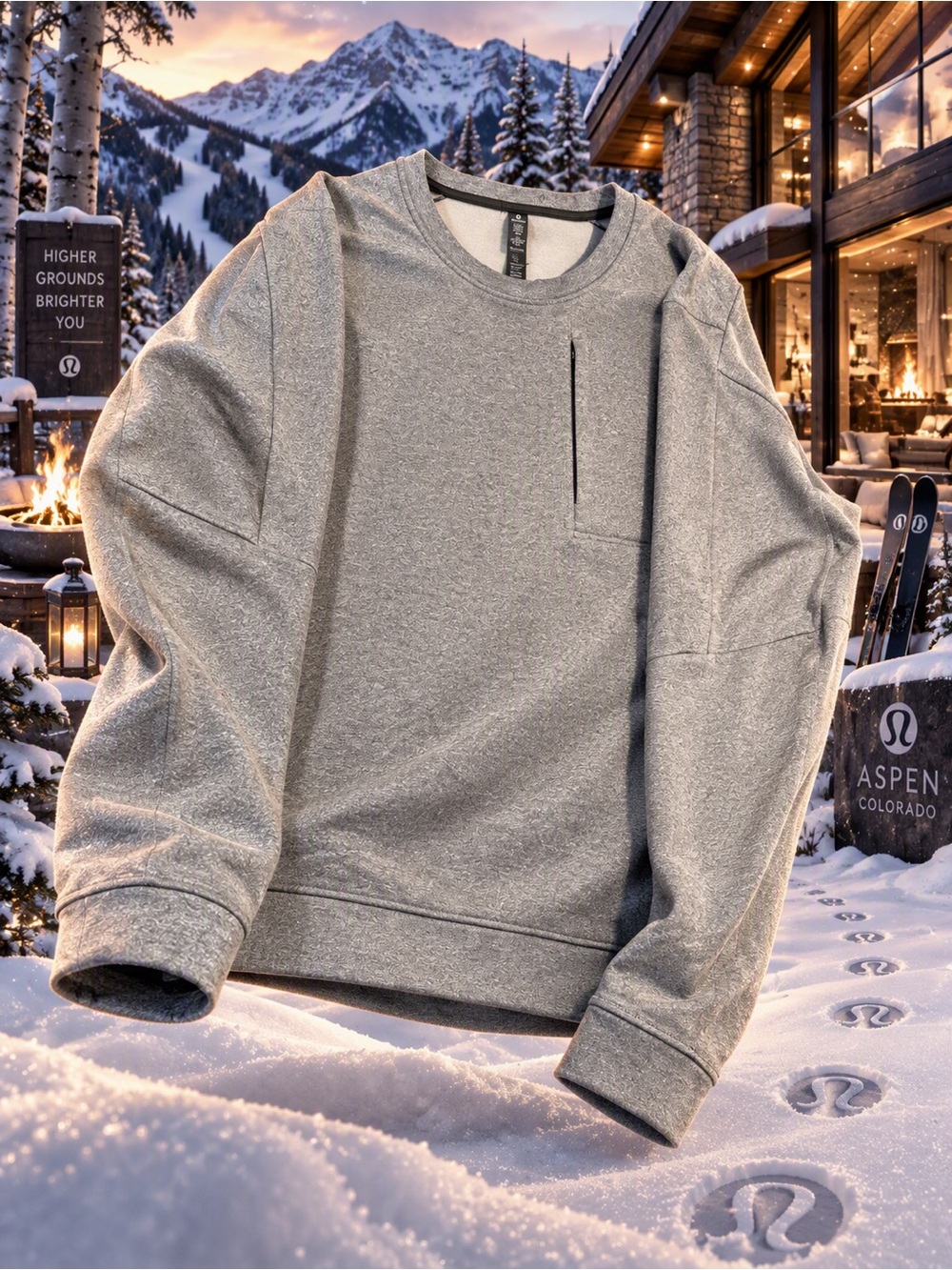 lululemon athletica Men's Light Gray Crewneck Sweater with Chest Pocket